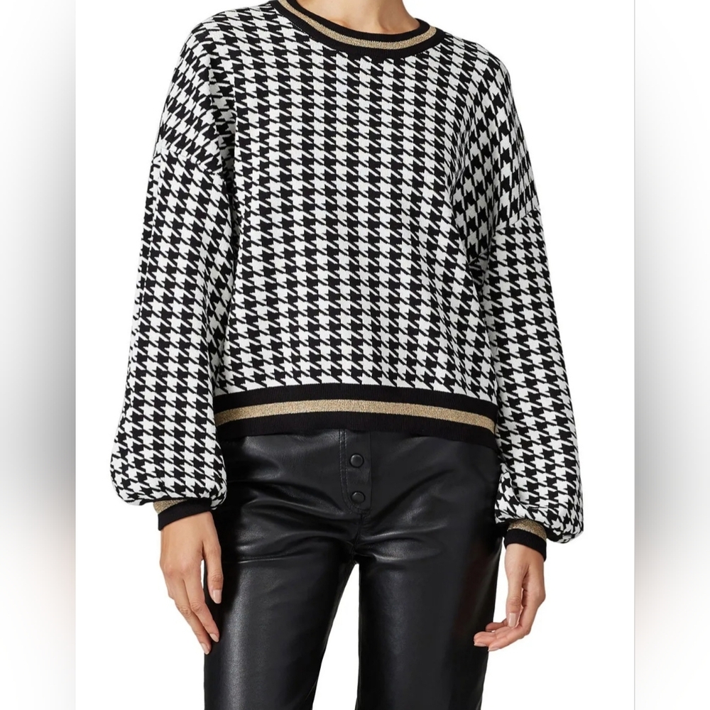 525 America Gold Metallic Black and White Houndstooth Sweater Size Small - Picture 5 of 9